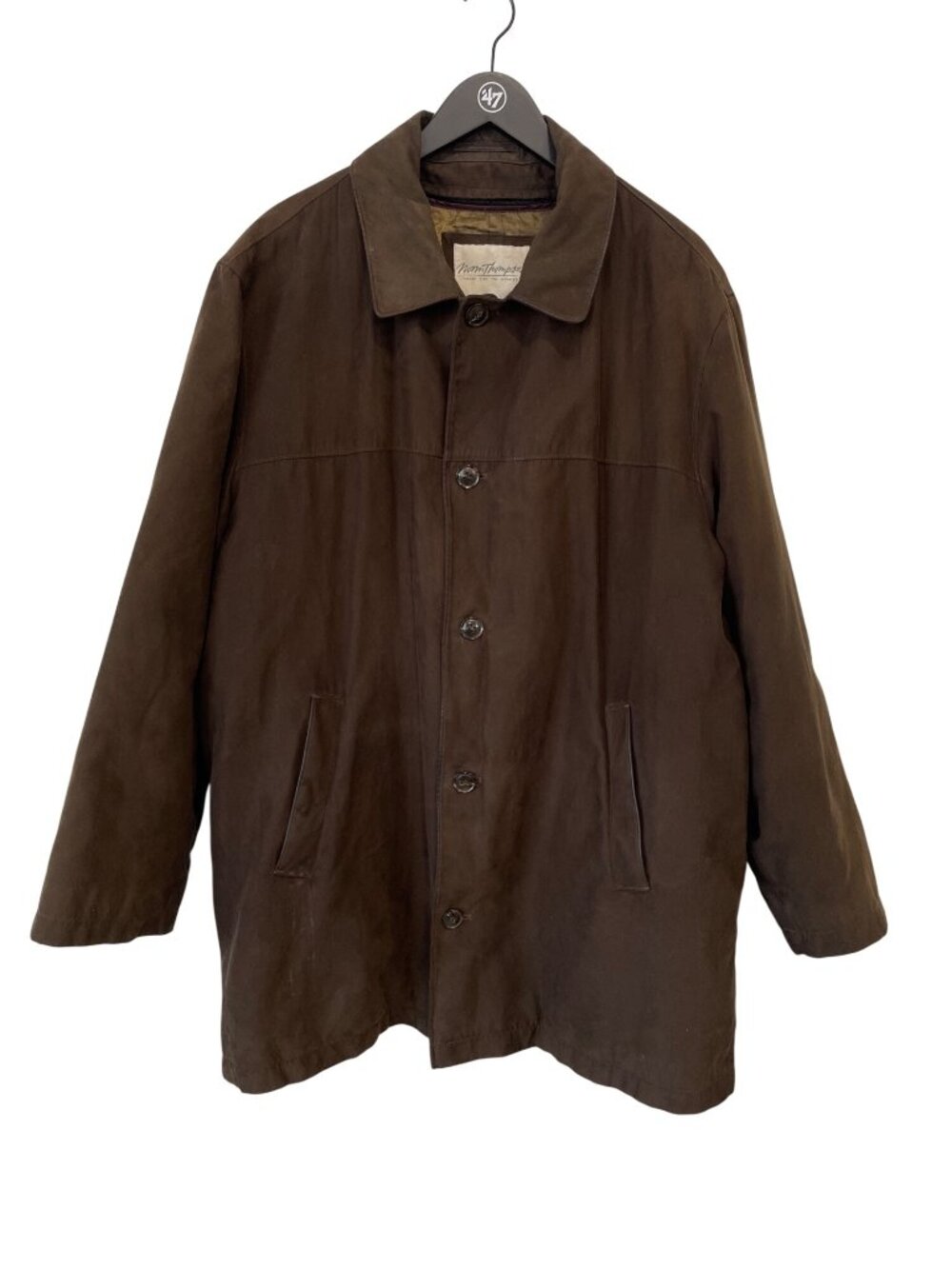 Norm Thompson Coat XL Button Front Long Sleeve Poly Lined Brown Retro Outerwear